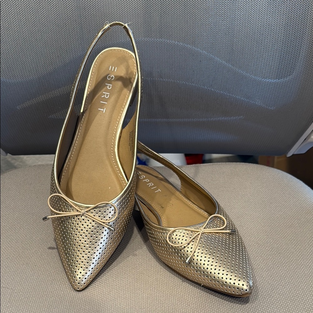Esprit Gold Metallic Flats with Bow Detail